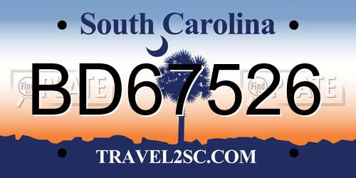 BD67526 South Carolina License Plate