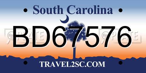 BD67576 South Carolina License Plate