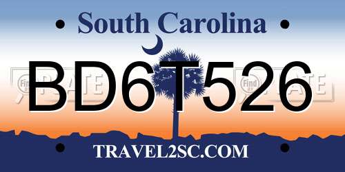 BD6T526 South Carolina License Plate