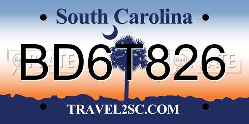 BD6T826 South Carolina License Plate