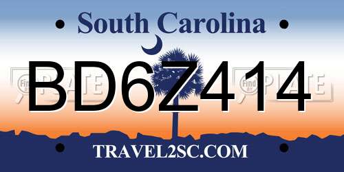 BD6Z414 South Carolina License Plate