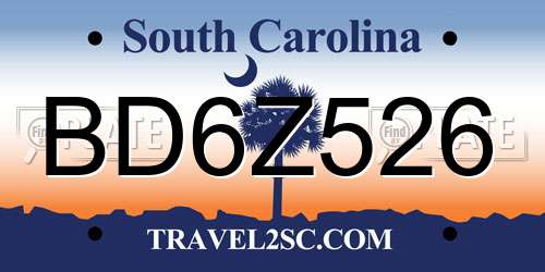 BD6Z526 South Carolina License Plate