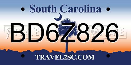 BD6Z826 South Carolina License Plate