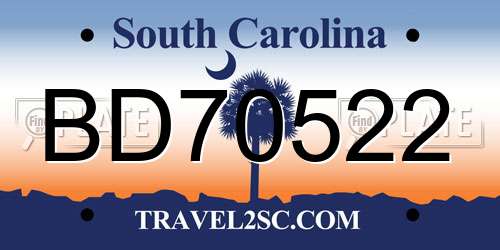 BD70522 South Carolina License Plate