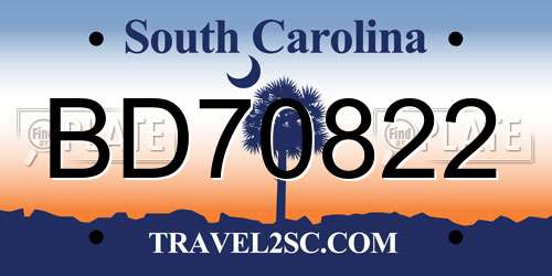 BD70822 South Carolina License Plate