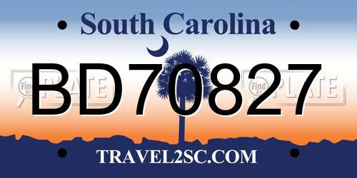 BD70827 South Carolina License Plate