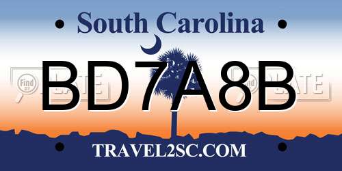 BD7A8B South Carolina License Plate