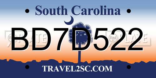 BD7D522 South Carolina License Plate