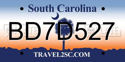 BD7D527 South Carolina License Plate