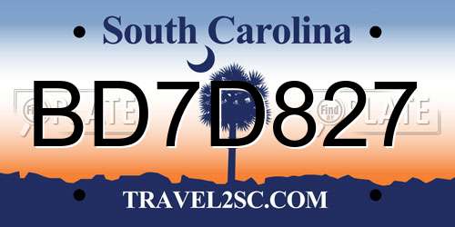 BD7D827 South Carolina License Plate