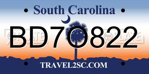 BD7O822 South Carolina License Plate