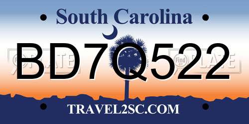 BD7Q522 South Carolina License Plate