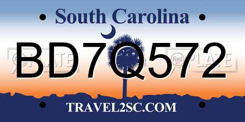 BD7Q572 South Carolina License Plate