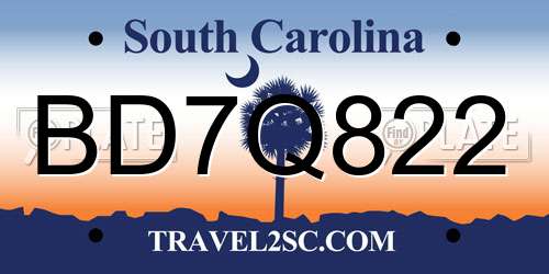 BD7Q822 South Carolina License Plate