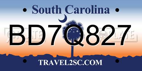 BD7Q827 South Carolina License Plate