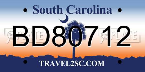 BD80712 South Carolina License Plate