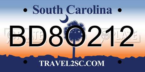 BD8O212 South Carolina License Plate