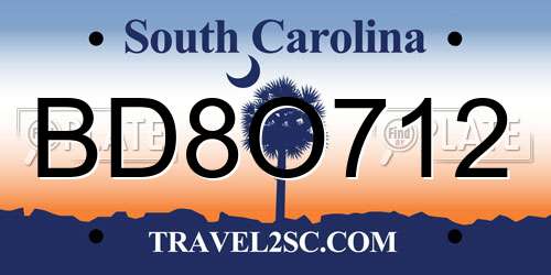 BD8O712 South Carolina License Plate