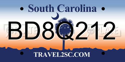 BD8Q212 South Carolina License Plate