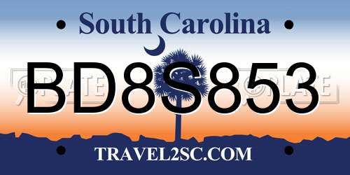 BD8S853 South Carolina License Plate