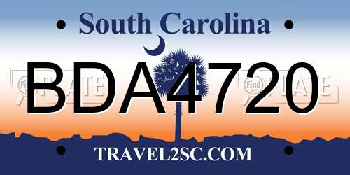 BDA4720 South Carolina License Plate