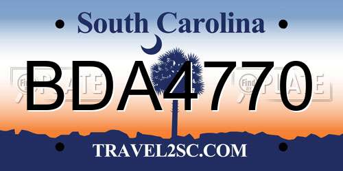 BDA4770 South Carolina License Plate