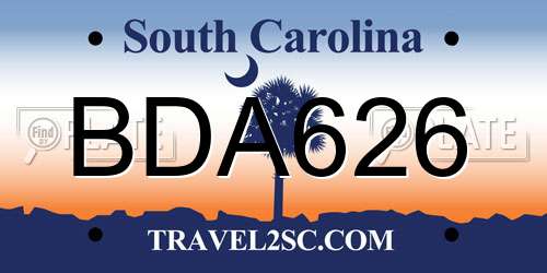 BDA626 South Carolina License Plate