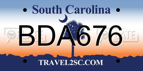 BDA676 South Carolina License Plate