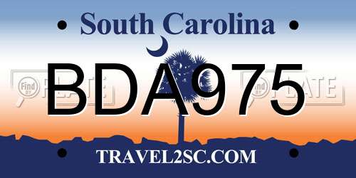 BDA975 South Carolina License Plate