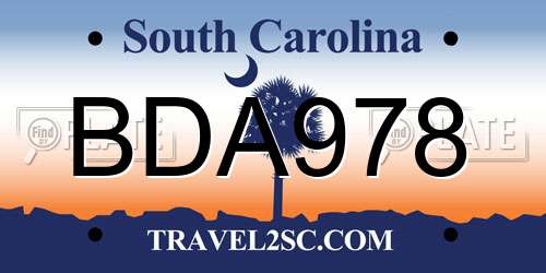 BDA978 South Carolina License Plate