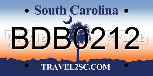 BDB0212 South Carolina License Plate
