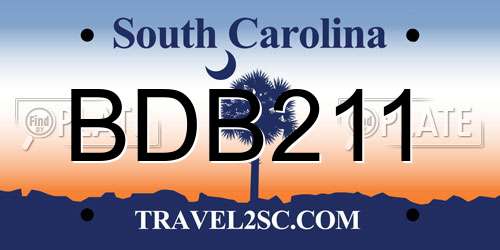 BDB211 South Carolina License Plate