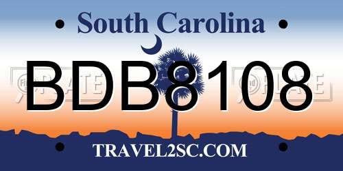 BDB8108 South Carolina License Plate