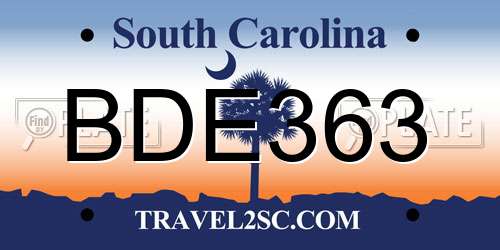BDE363 South Carolina License Plate