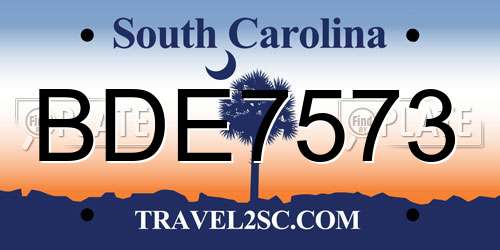 BDE7573 South Carolina License Plate