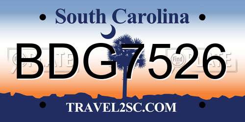 BDG7526 South Carolina License Plate