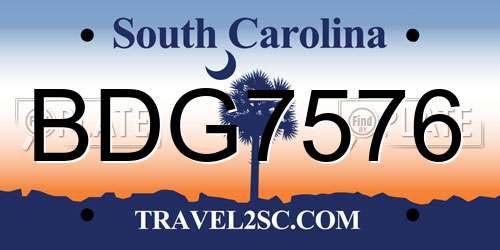 BDG7576 South Carolina License Plate