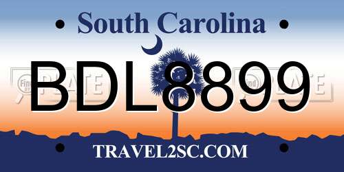 BDL8899 South Carolina License Plate