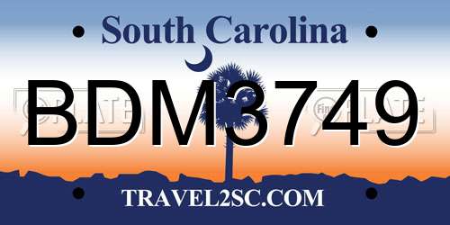 BDM3749 South Carolina License Plate