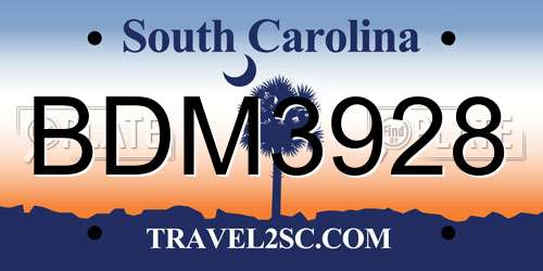 BDM3928 South Carolina License Plate
