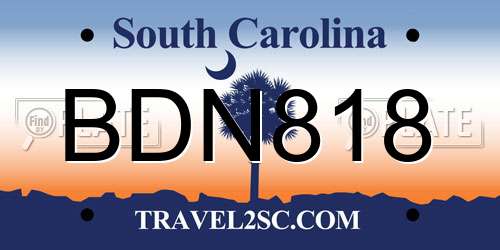BDN818 South Carolina License Plate