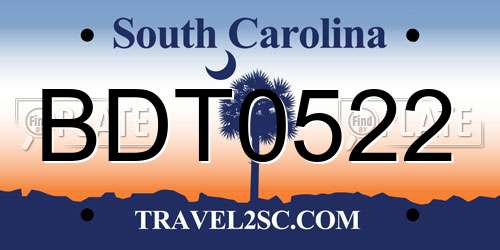 BDT0522 South Carolina License Plate