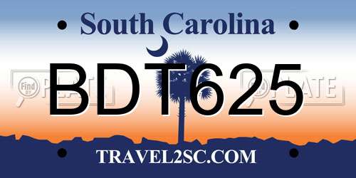 BDT625 South Carolina License Plate