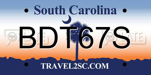 BDT67S South Carolina License Plate