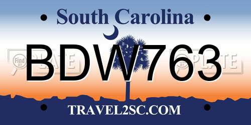 BDW763 South Carolina License Plate