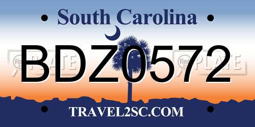 BDZ0572 South Carolina License Plate