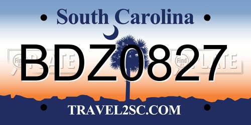 BDZ0827 South Carolina License Plate