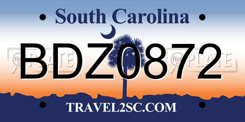 BDZ0872 South Carolina License Plate