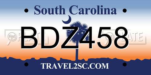 BDZ458 South Carolina License Plate