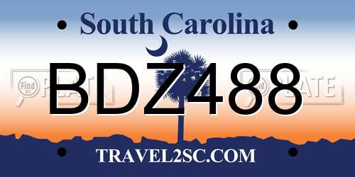 BDZ488 South Carolina License Plate